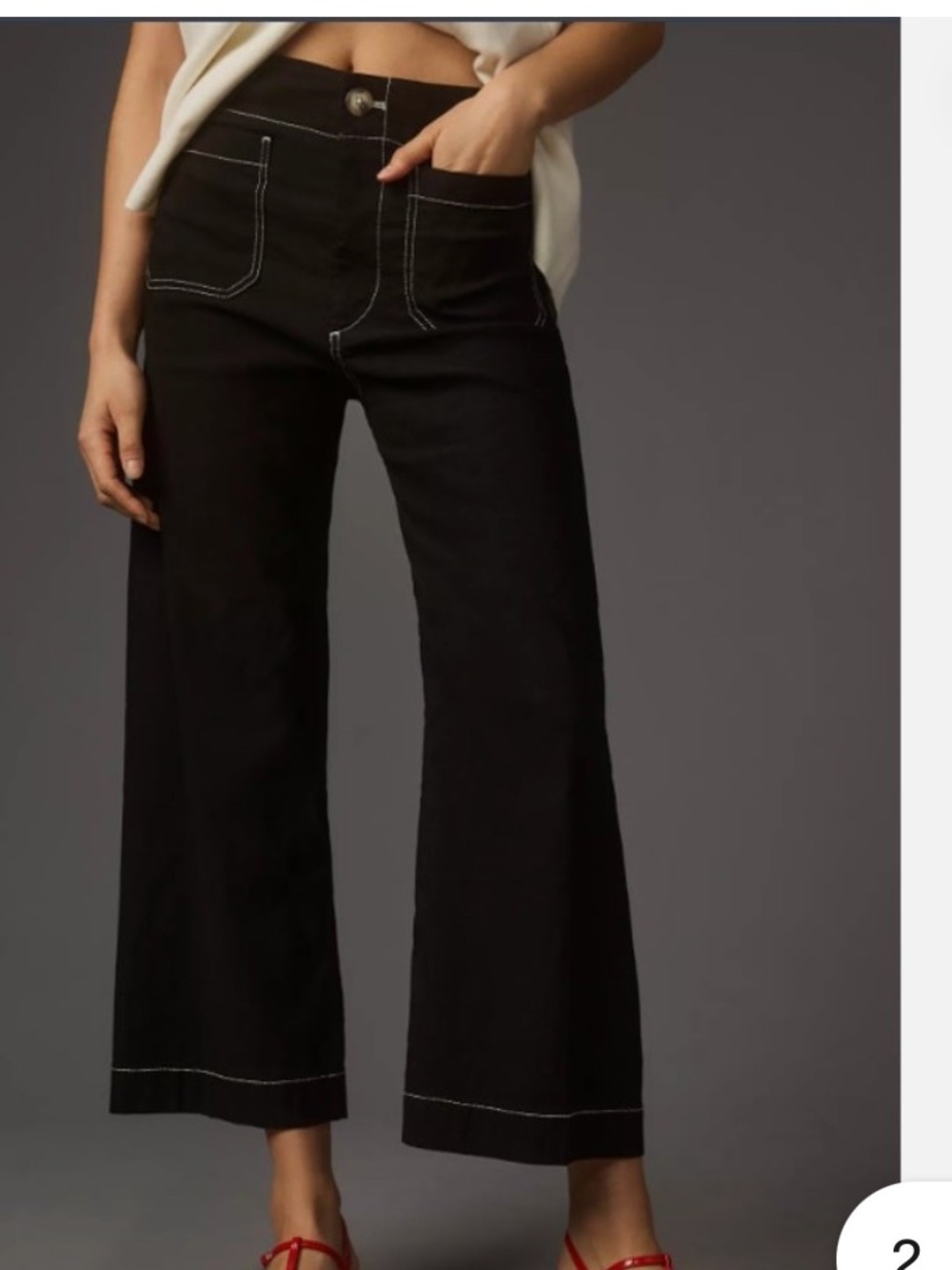 ANTHROPOLOGIE MAEVE THE COLETTE CONTRAST STITCHING CROPPED WIDE LEG 27